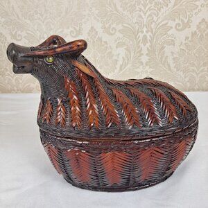 Vintage Chinese Shanghai Handcrafts Bull Wicker Basket 1970's Storage Decor